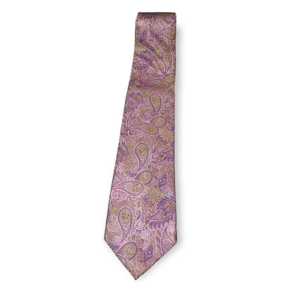 Peter Millar Purple Pink Paisley 100% Silk Tie - Picture 2 of 6